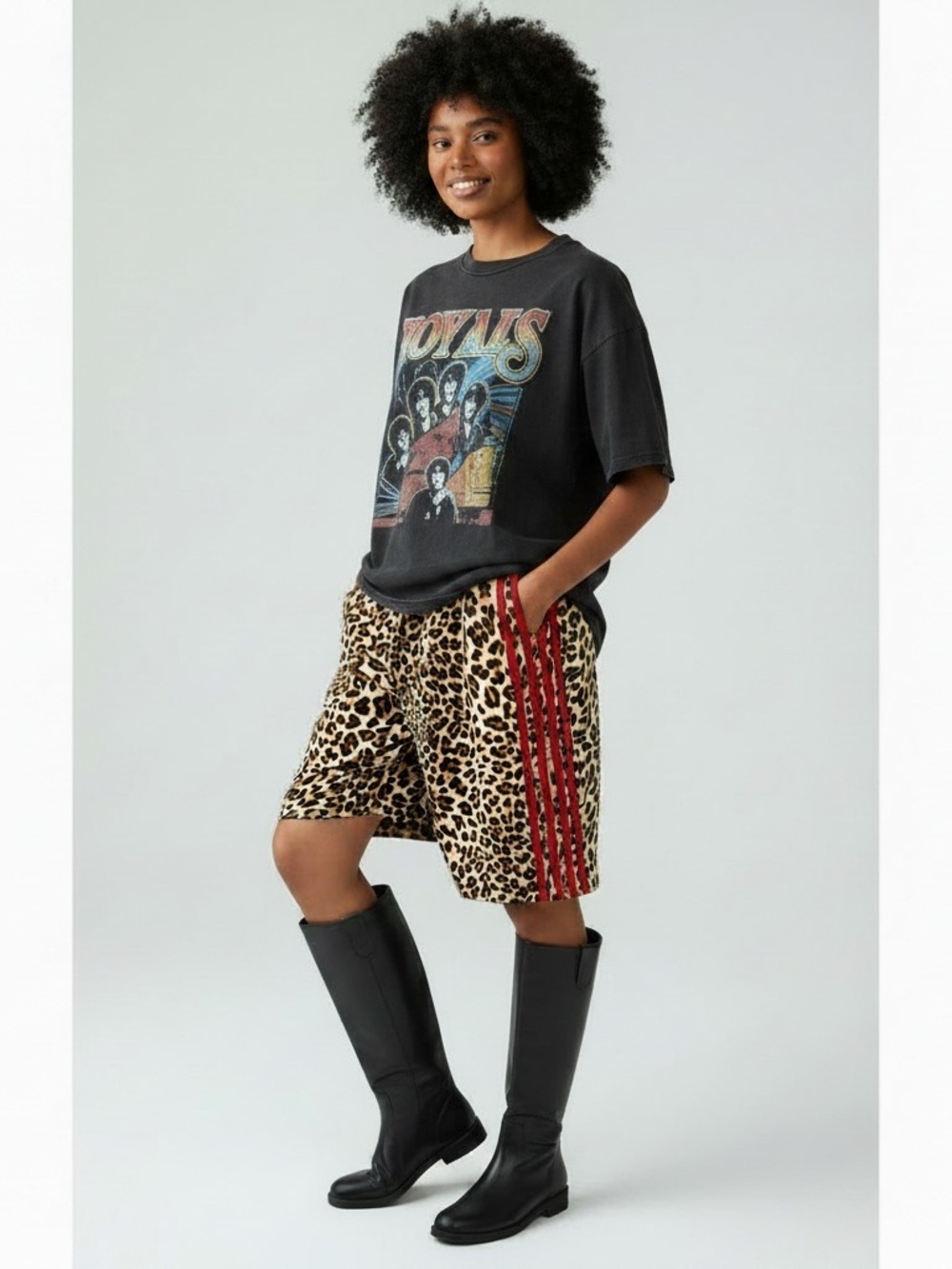 Leopard Print Side-Stripe Women’s Bermuda shorts- animal print/red stripe